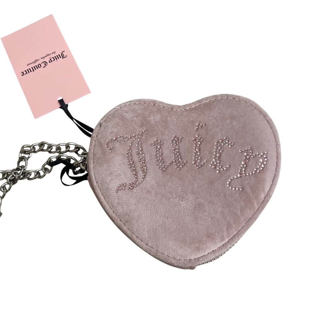 Juicy Couture Bejeweled Heart Coin Case Dusty Blush Pink Velour Rhinestone NWT